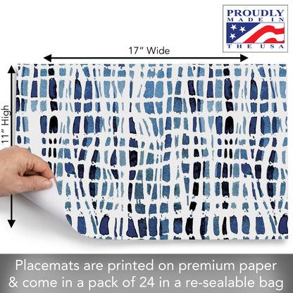 CounterArt Indigo Lines 24 Premium Paper Placemats in Resealable Poly-Bag Made in The USA 17" x 11"