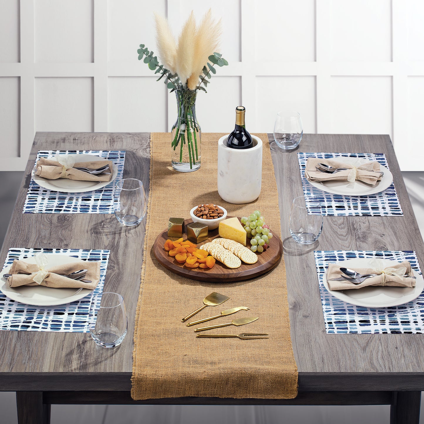 CounterArt Indigo Lines 24 Premium Paper Placemats in Resealable Poly-Bag Made in The USA 17" x 11"