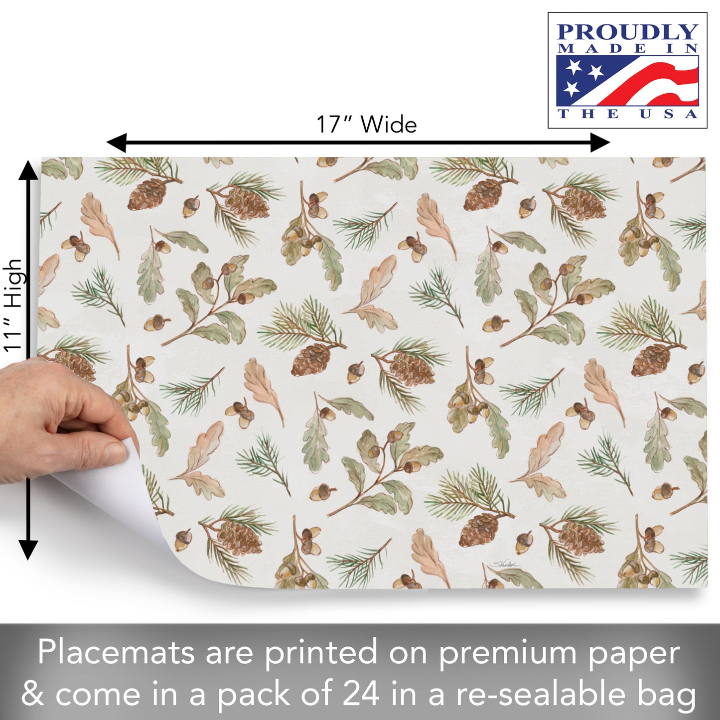 Rustic Pines 24 Sheet Reusable Premium Paper Stock Placemats in Resealable Storage Bag Made in The USA 17" x 11" (Copy)