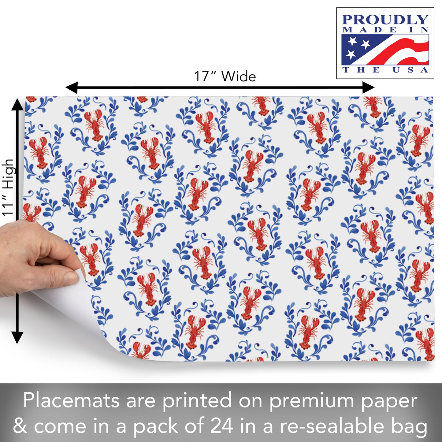 Seafood Bake 24 Sheet Reusable Premium Paper Stock Placemats in Resealable Storage Bag Made in The USA 17" x 11"