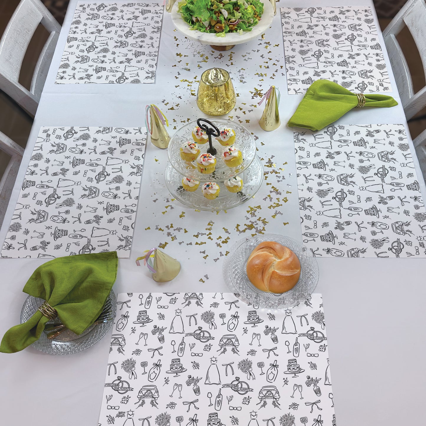 Wedding Wishes 24 Sheet Reusable Premium Paper Stock Placemats in Resealable Storage Bag Made in The USA 17" x 11"