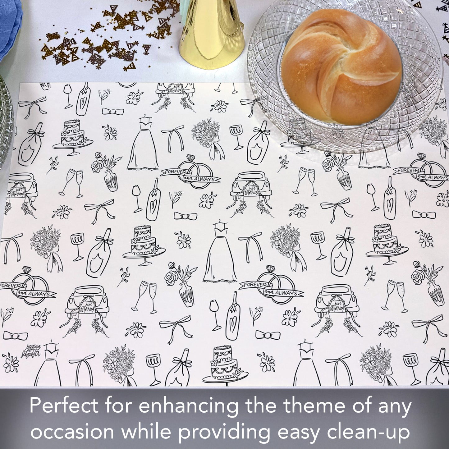 Wedding Wishes 24 Sheet Reusable Premium Paper Stock Placemats in Resealable Storage Bag Made in The USA 17" x 11"