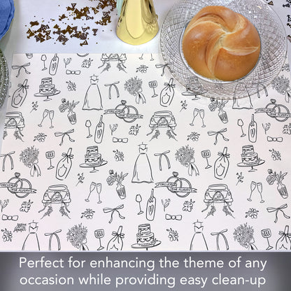 Wedding Wishes 24 Sheet Reusable Premium Paper Stock Placemats in Resealable Storage Bag Made in The USA 17" x 11"