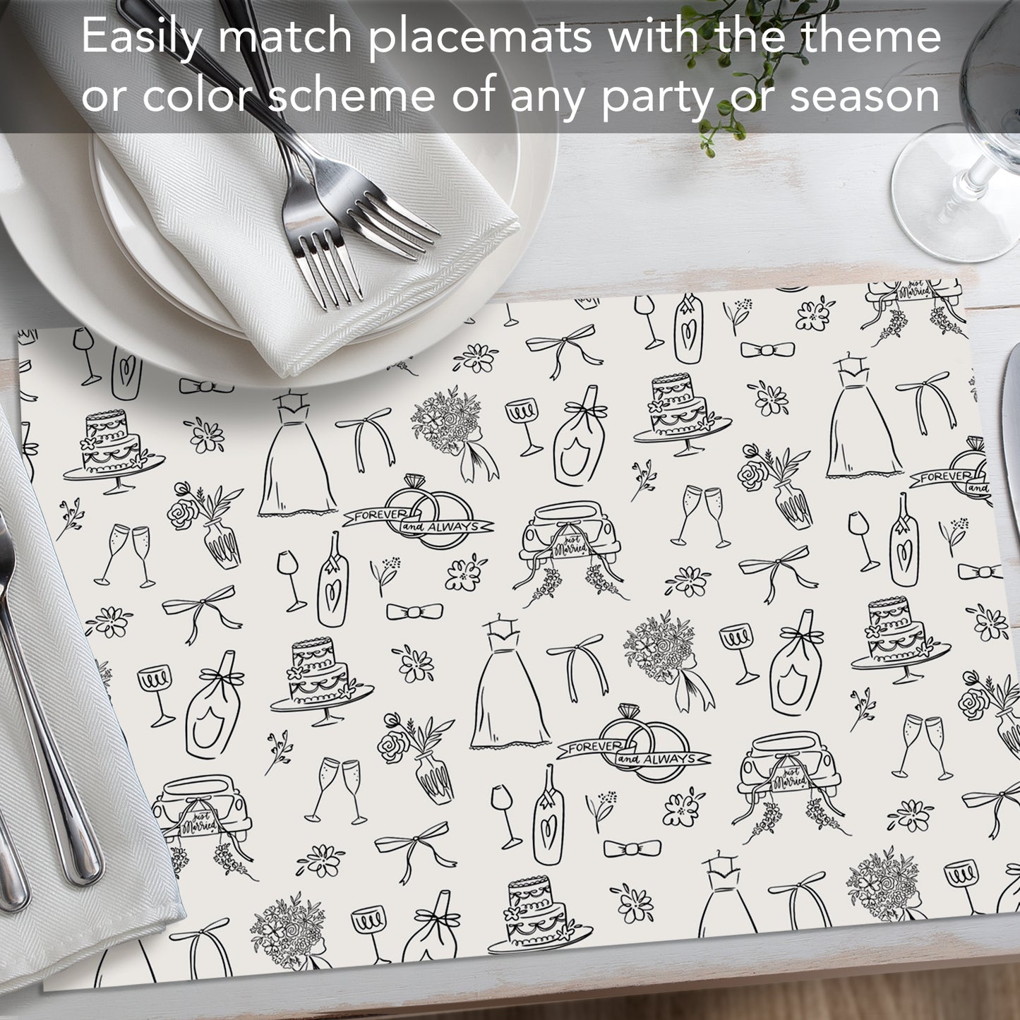 Wedding Wishes 24 Sheet Reusable Premium Paper Stock Placemats in Resealable Storage Bag Made in The USA 17" x 11"