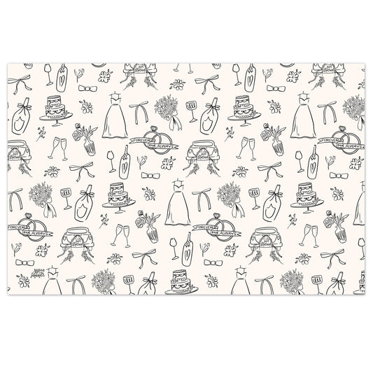 Wedding Wishes 24 Sheet Reusable Premium Paper Stock Placemats in Resealable Storage Bag Made in The USA 17" x 11"