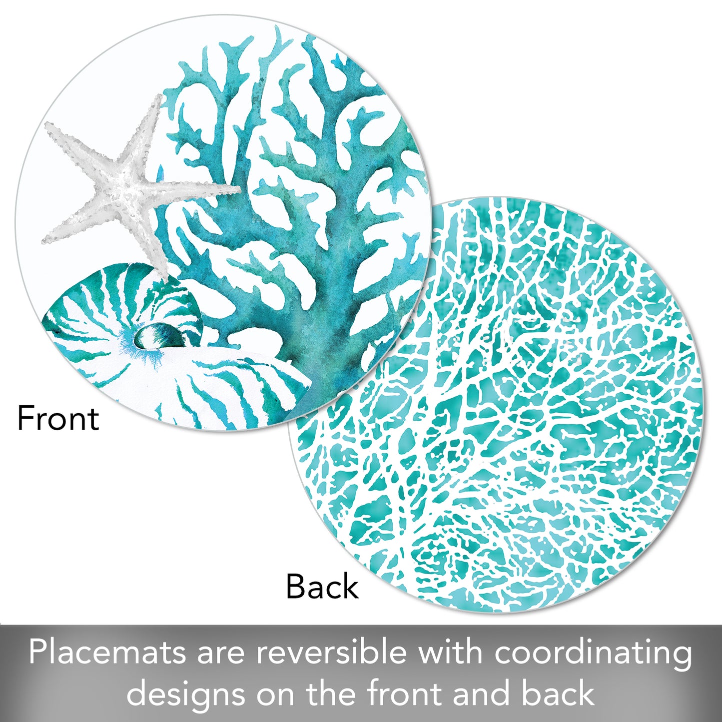 CounterArt Coral Life 4 Pack Round Reversible Easy Care Flexible Placemats Made in the USA