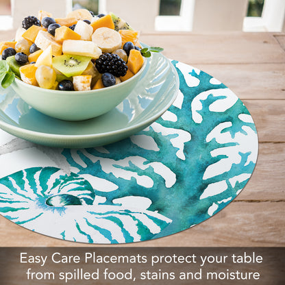 CounterArt Coral Life 4 Pack Round Reversible Easy Care Flexible Placemats Made in the USA