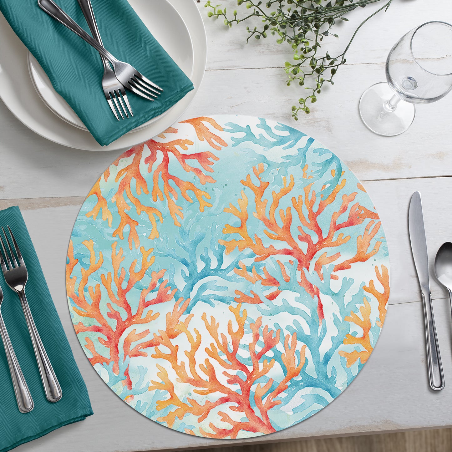 CounterArt Sea Life Serenade 4 Pack Round Reversible Easy Care Placemats Made in The USA