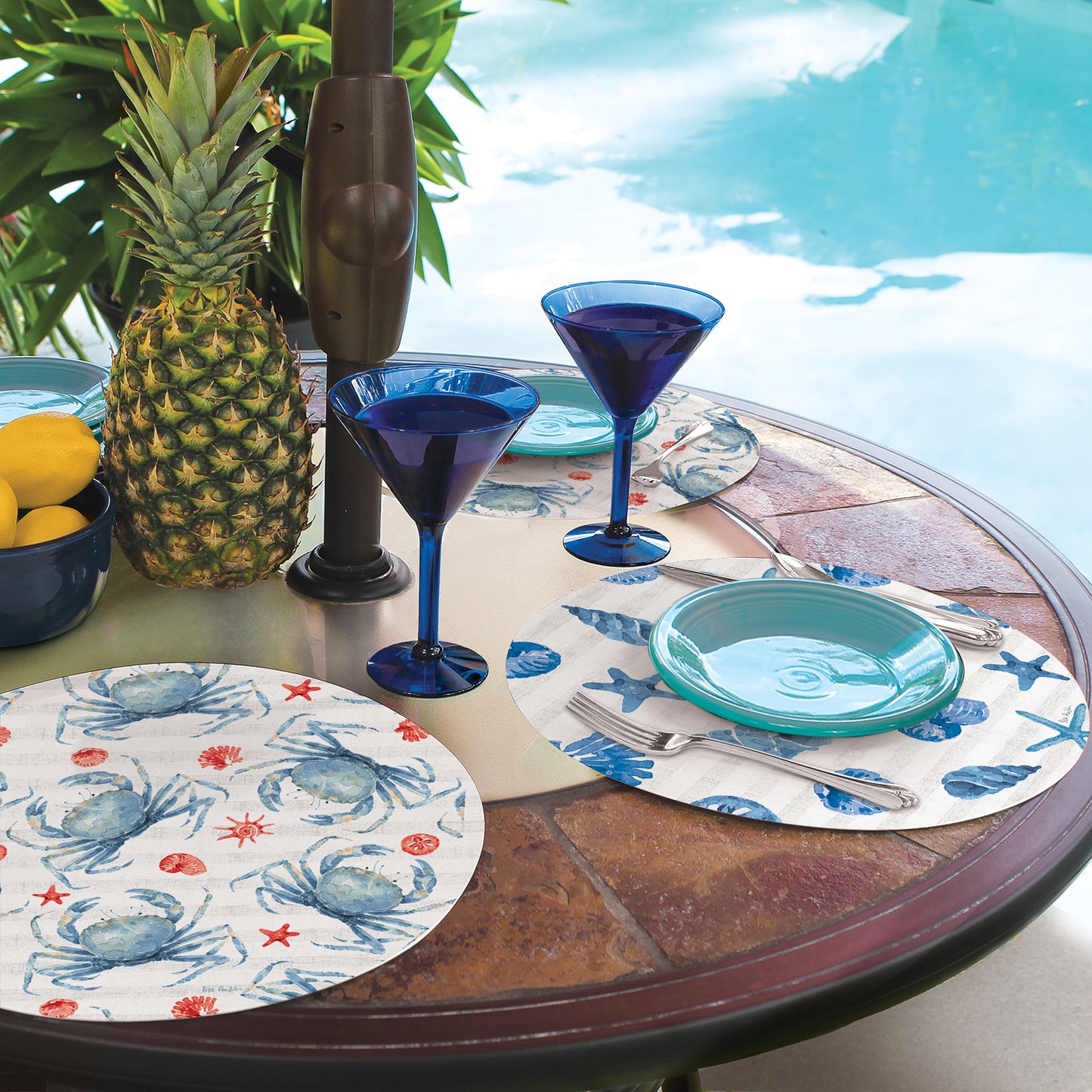 CounterArt Crabs 4 Pack Round Reversible Easy Care Placemats Made in the USA