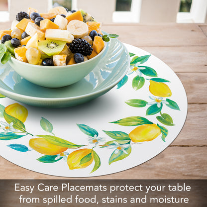 CounterArt Lovely Lemons 4 Pack Round Reversible Easy Care Placemats Made in the USA