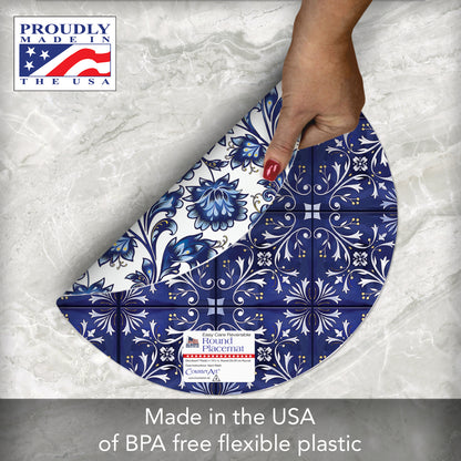 CounterArt Shades of Blue 4 Pack Round Reversible Easy Care Flexible Placemats Made in the USA
