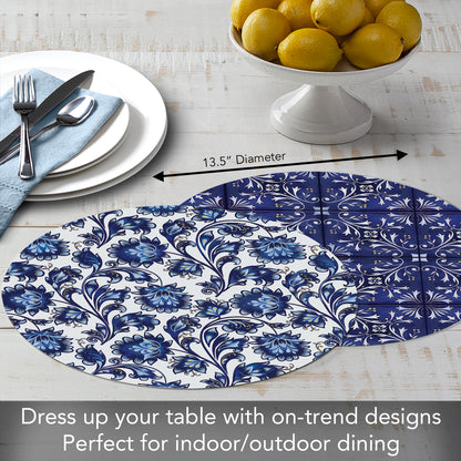 CounterArt Shades of Blue 4 Pack Round Reversible Easy Care Flexible Placemats Made in the USA