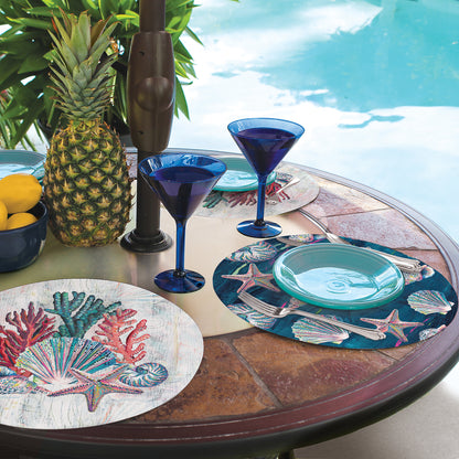 CounterArt Jewels of the Sea 4 Pack Round Reversible Easy Care Flexible Placemats Made in the USA