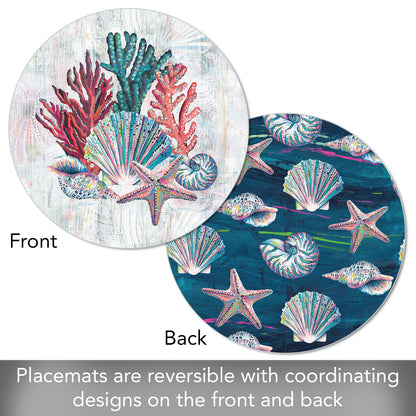 CounterArt Jewels of the Sea 4 Pack Round Reversible Easy Care Flexible Placemats Made in the USA