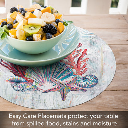 CounterArt Jewels of the Sea 4 Pack Round Reversible Easy Care Flexible Placemats Made in the USA
