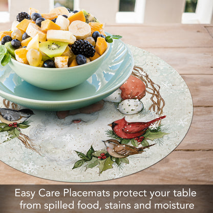 CounterArt Winter Forest Santa 4 Pack Round Reversible Easy Care Flexible Plastic Placemats Made in The USA 13.5" Diameter