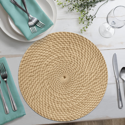 CounterArt Teal Natural Faux Basketweave 4 Pack Round Reversible Easy Care Flexible Plastic Placemats Made in The USA Reversible Flexible Easily Wipes Clean