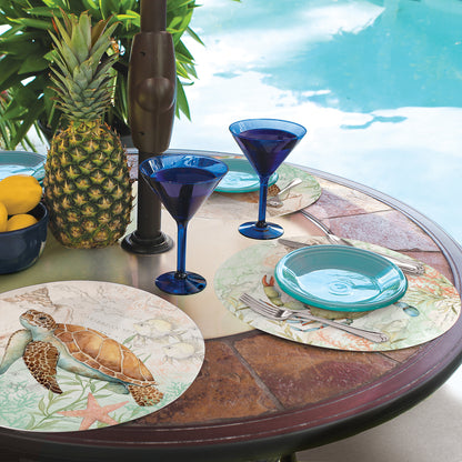 CounterArt Sea Turtle 4 Pack Round Reversible Easy Care Flexible Placemats Made in The USA
