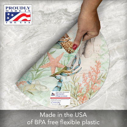 CounterArt Sea Turtle 4 Pack Round Reversible Easy Care Flexible Placemats Made in The USA