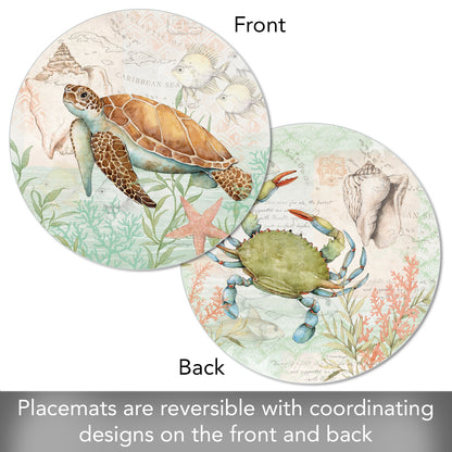 CounterArt Sea Turtle 4 Pack Round Reversible Easy Care Flexible Placemats Made in The USA