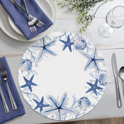 CounterArt Indigo Coastal 4 Pack Round Reversible Easy Care Flexible Placemats Made in the USA