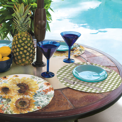 CounterArt Sunflowers Forever 4 Pack Round Reversible Easy Care Flexible Placemats Made in the USA