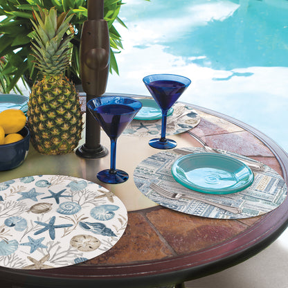 CounterArt Blue Escape 4 Pack Reversible Round Easy Care Flexible Placemats Made in the USA