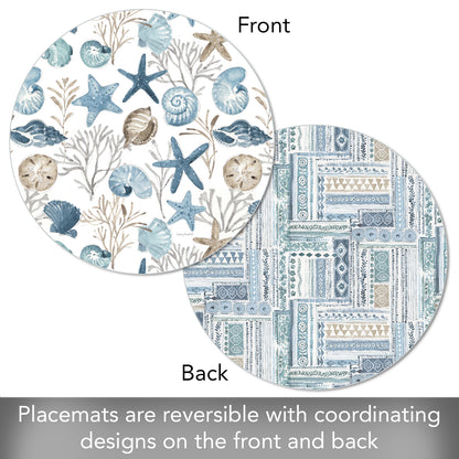 CounterArt Blue Escape 4 Pack Reversible Round Easy Care Flexible Placemats Made in the USA