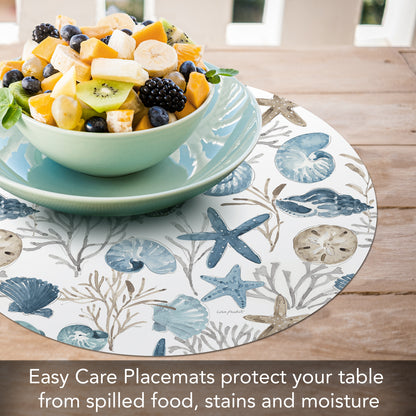CounterArt Blue Escape 4 Pack Reversible Round Easy Care Flexible Placemats Made in the USA