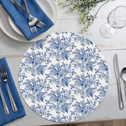 CounterArt Blue & White Pottery 4 Pack Round Reversible Easy Care Flexible Placemats Made in the USA