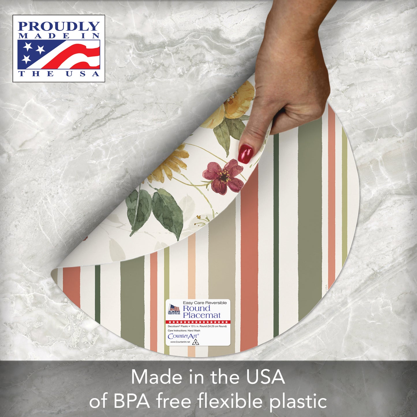 CounterArt Blessed by Nature 4 Pack Round Reversible Easy Care Flexible Placemats Made in the USA