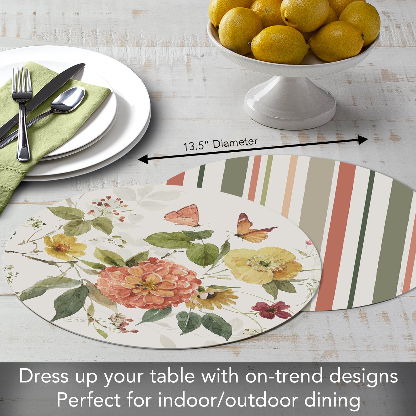 CounterArt Blessed by Nature 4 Pack Round Reversible Easy Care Flexible Placemats Made in the USA
