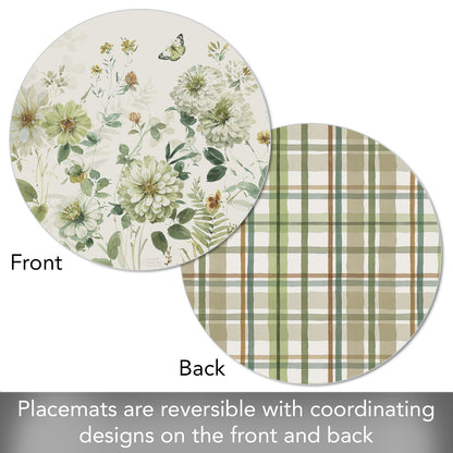 CounterArt Green Fields 4 Pack Round Reversible Easy Care Flexible Placemats Made in the USA