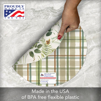 CounterArt Green Fields 4 Pack Round Reversible Easy Care Flexible Placemats Made in the USA