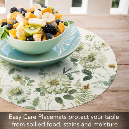 CounterArt Green Fields 4 Pack Round Reversible Easy Care Flexible Placemats Made in the USA