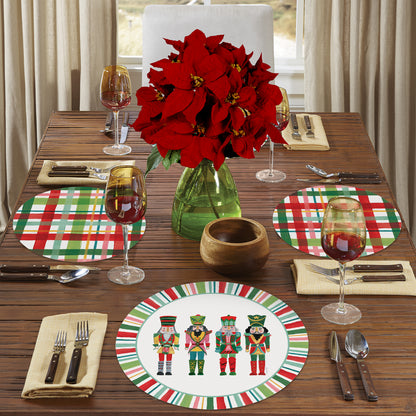 CounterArt Holiday Nutcracker 4 Pack Round Reversible Easy Care Flexible Placemats Made in The USA