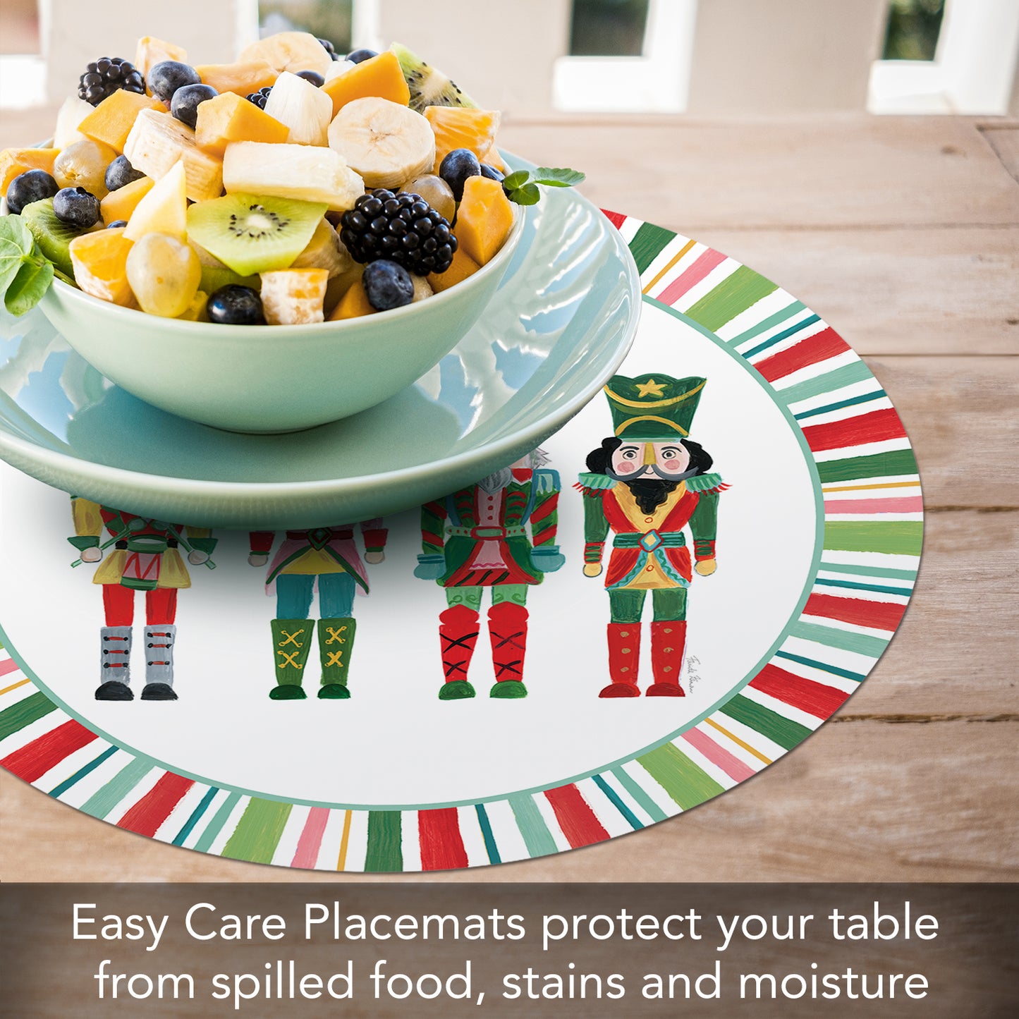 CounterArt Holiday Nutcracker 4 Pack Round Reversible Easy Care Flexible Placemats Made in The USA