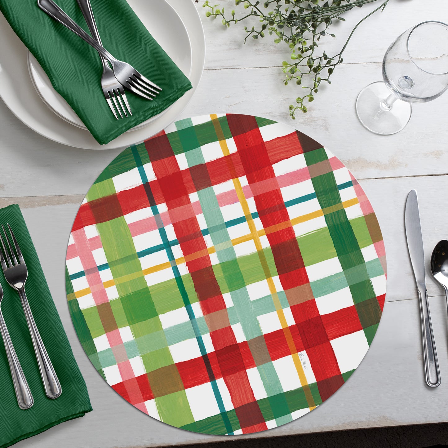 CounterArt Holiday Nutcracker 4 Pack Round Reversible Easy Care Flexible Placemats Made in The USA