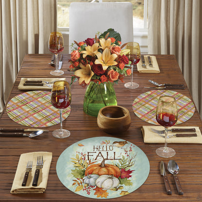 CounterArt Harvest Blessing 4 Pack Round Reversible Easy Care Flexible Placemats Made in the USA