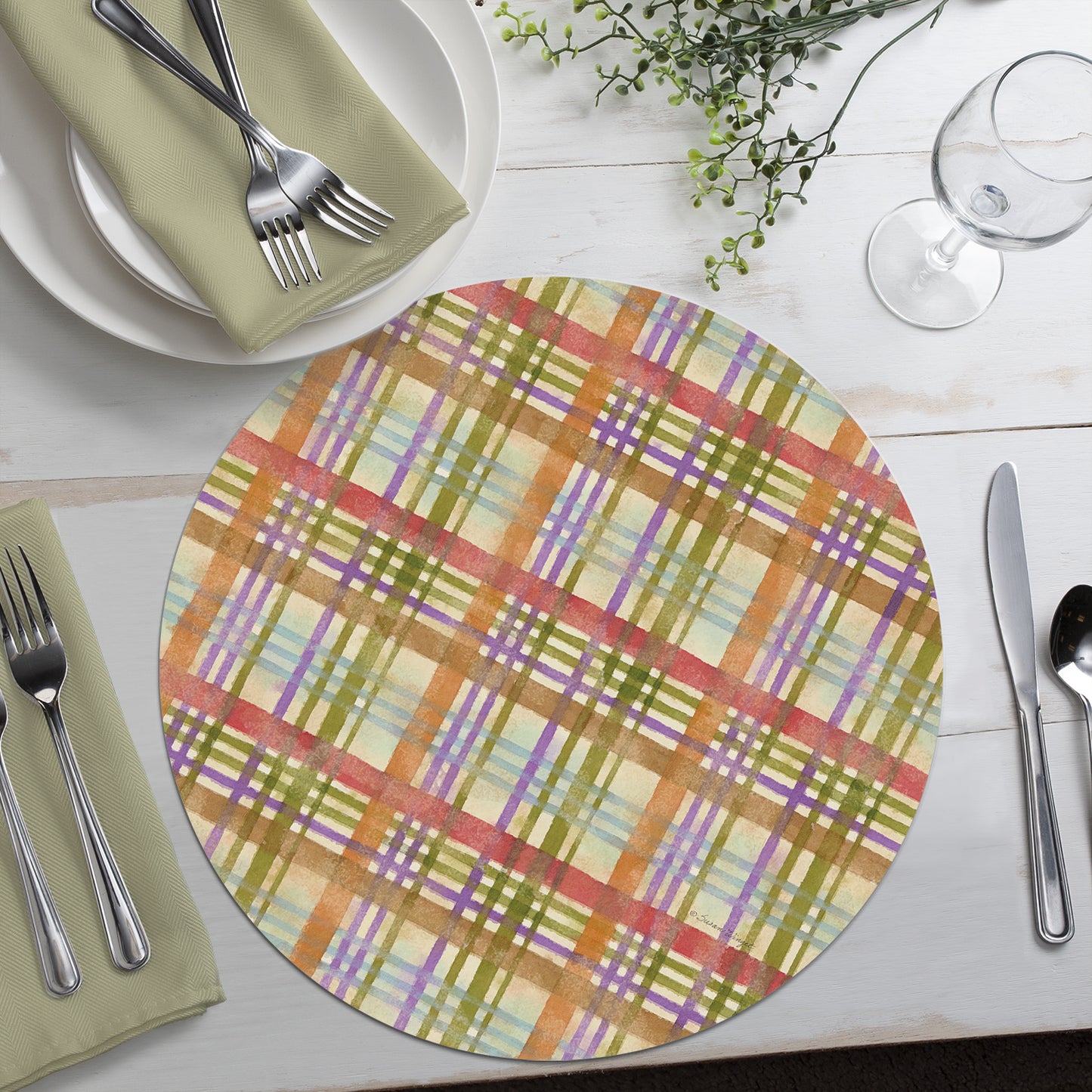 CounterArt Harvest Blessing 4 Pack Round Reversible Easy Care Flexible Placemats Made in the USA
