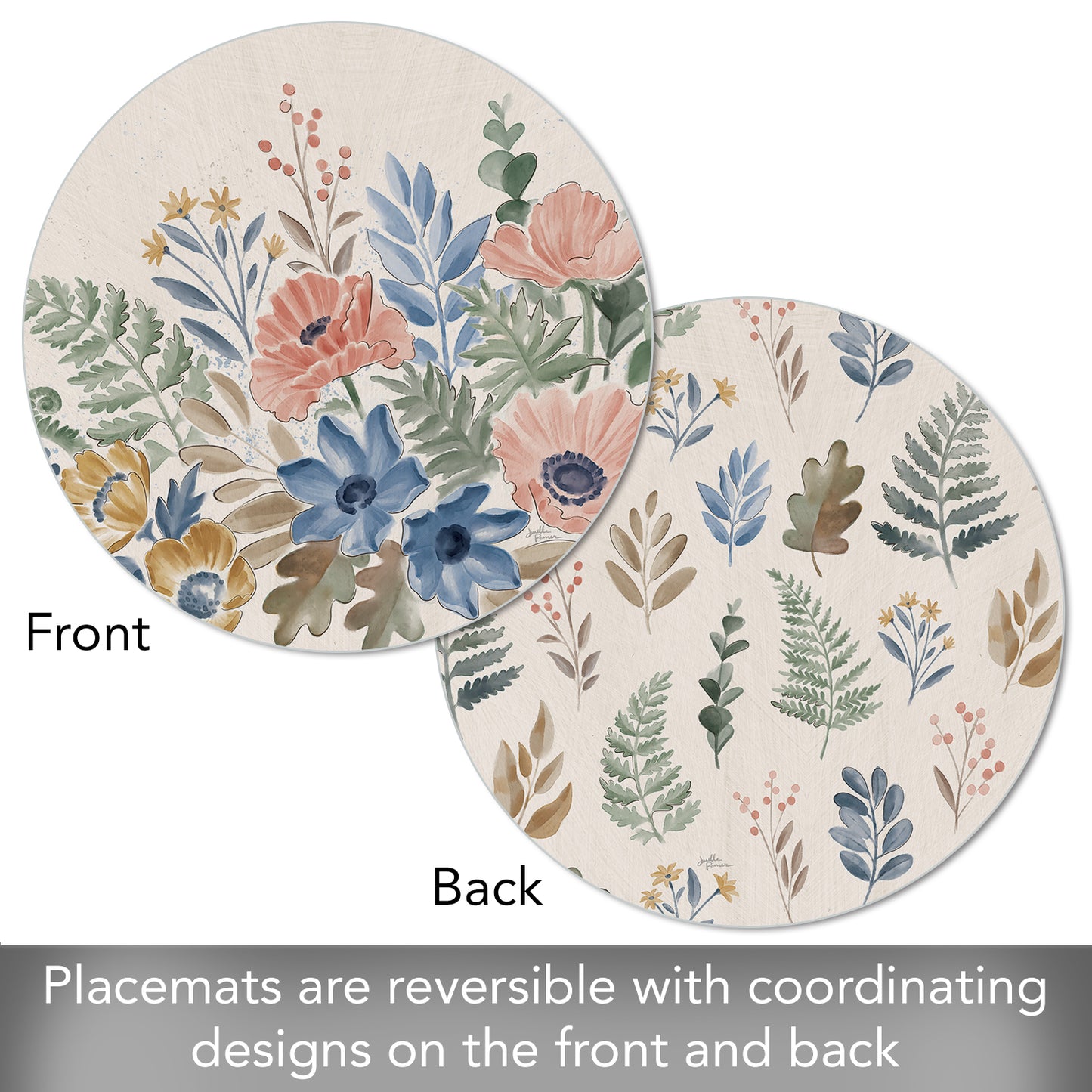 CounterArt Botanical Blend 4 Pack Round Reversible Easy Care Flexible Placemats Made in the USA