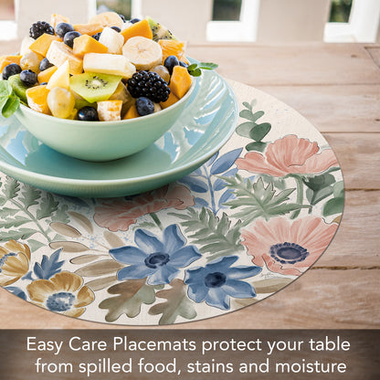 CounterArt Botanical Blend 4 Pack Round Reversible Easy Care Flexible Placemats Made in the USA