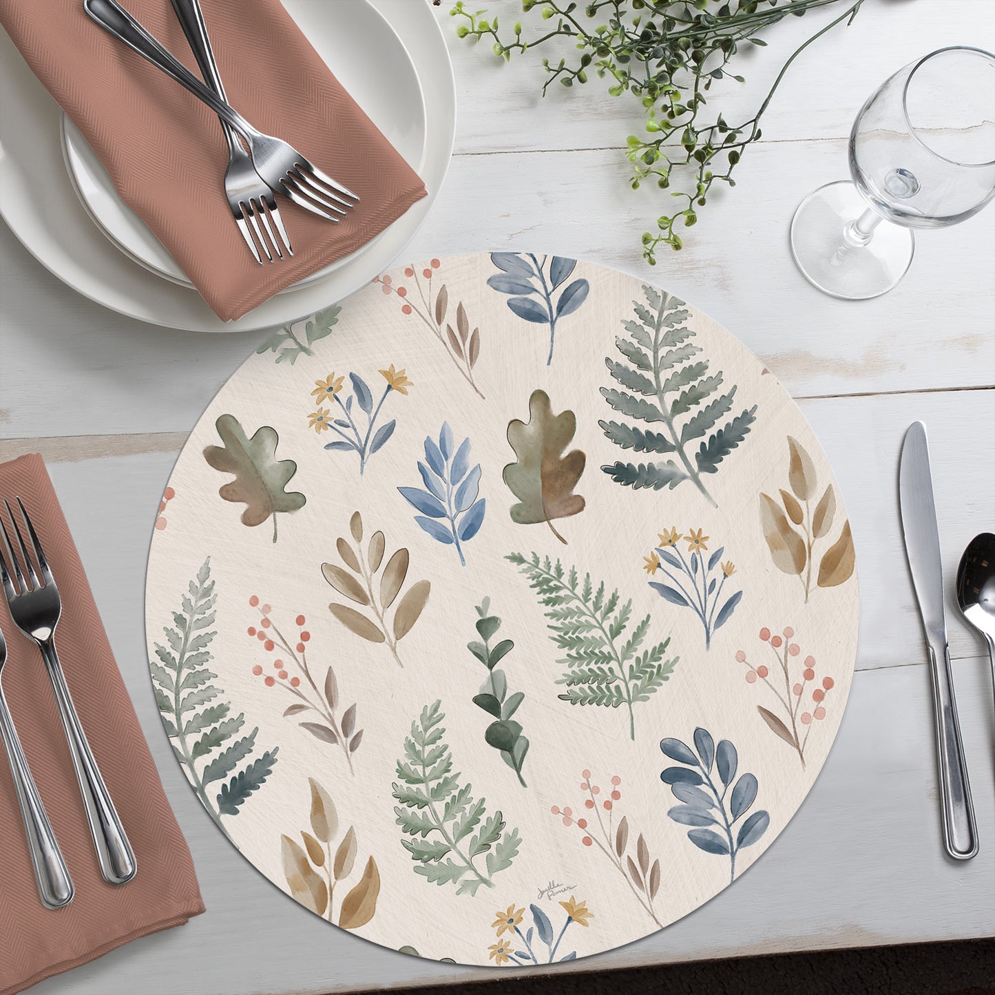 CounterArt Botanical Blend 4 Pack Round Reversible Easy Care Flexible Placemats Made in the USA