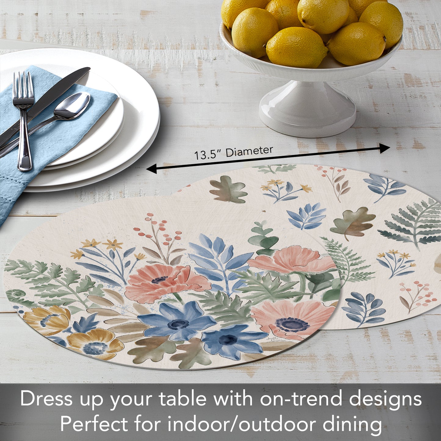 CounterArt Botanical Blend 4 Pack Round Reversible Easy Care Flexible Placemats Made in the USA