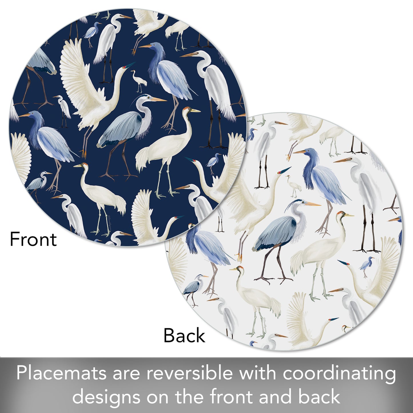 CounterArt Beachy Birds 4 Pack Round Reversible Easy Care Placemats Made in the USA