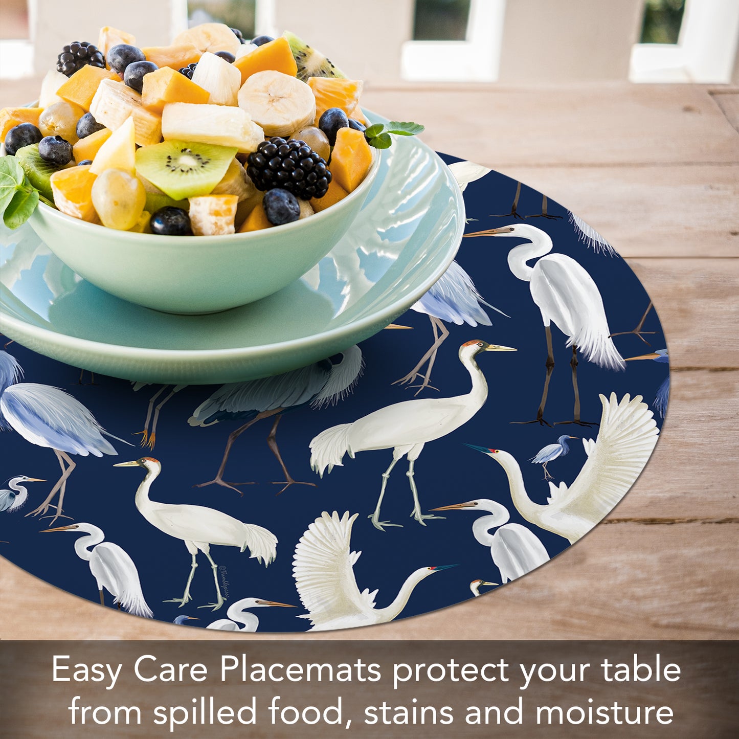 CounterArt Beachy Birds 4 Pack Round Reversible Easy Care Placemats Made in the USA