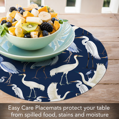 CounterArt Beachy Birds 4 Pack Round Reversible Easy Care Placemats Made in the USA