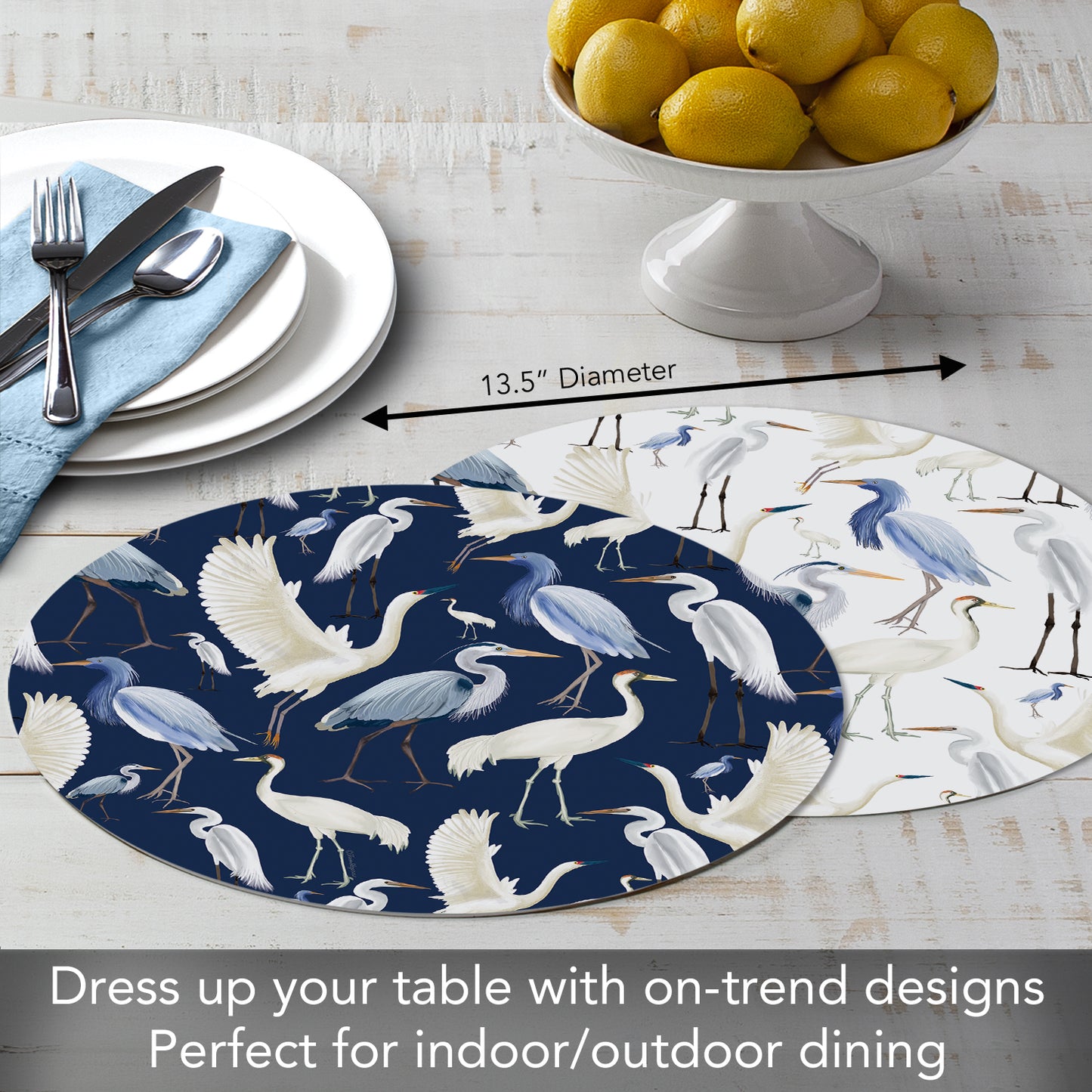 CounterArt Beachy Birds 4 Pack Round Reversible Easy Care Placemats Made in the USA