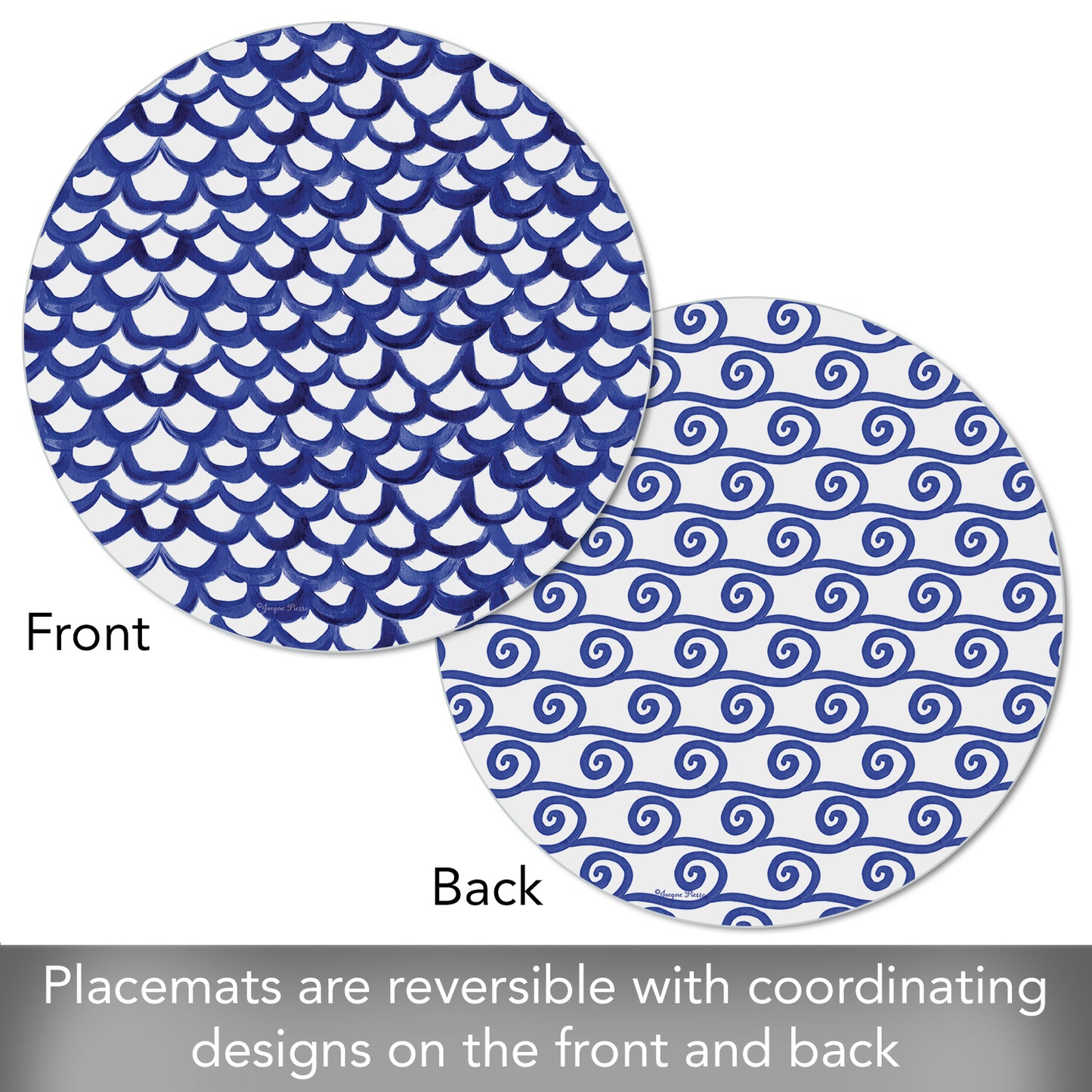 CounterArt Waves 4 Pack Round Reversible Easy Care Flexible Placemats Made in the USA