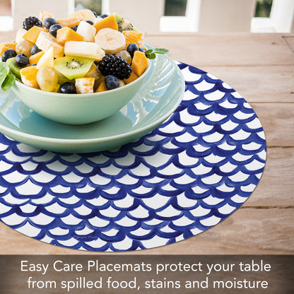 CounterArt Waves 4 Pack Round Reversible Easy Care Flexible Placemats Made in the USA
